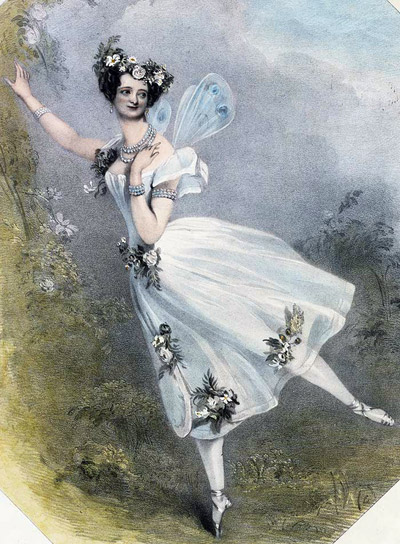 Marie Taglioni como Flore no ballet Zephire et Flore De Charles Didelot. Litografia de 1831 do Victoria & Albert Museum
